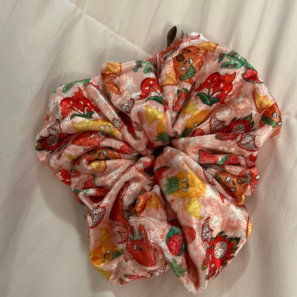 Fruit Bats In Pink Jumbo Velvet Scrunchie